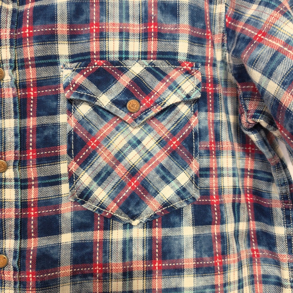 Ryan Michael Mens Indigo Acid Wash Plaid Western Short Sleeve Snap Shirt M - Picture 5 of 6